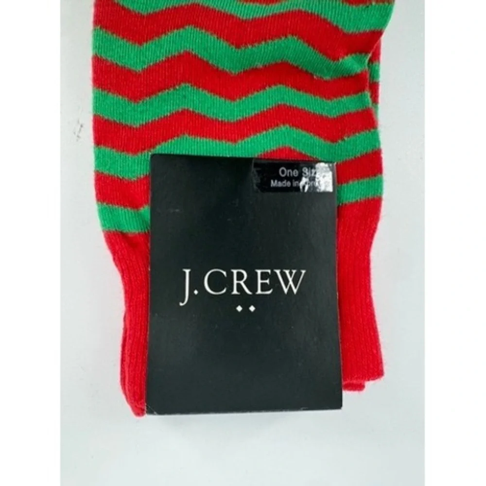 J.Crew Crew Socks Mens 2 Pack One Size Red Green Chevron Grey Striped Lot 2 New
